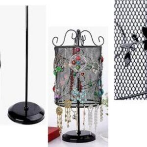 Rotating Metal Wire Mesh Cylinder Earring Holder. Vintage Style Black. Porte bij